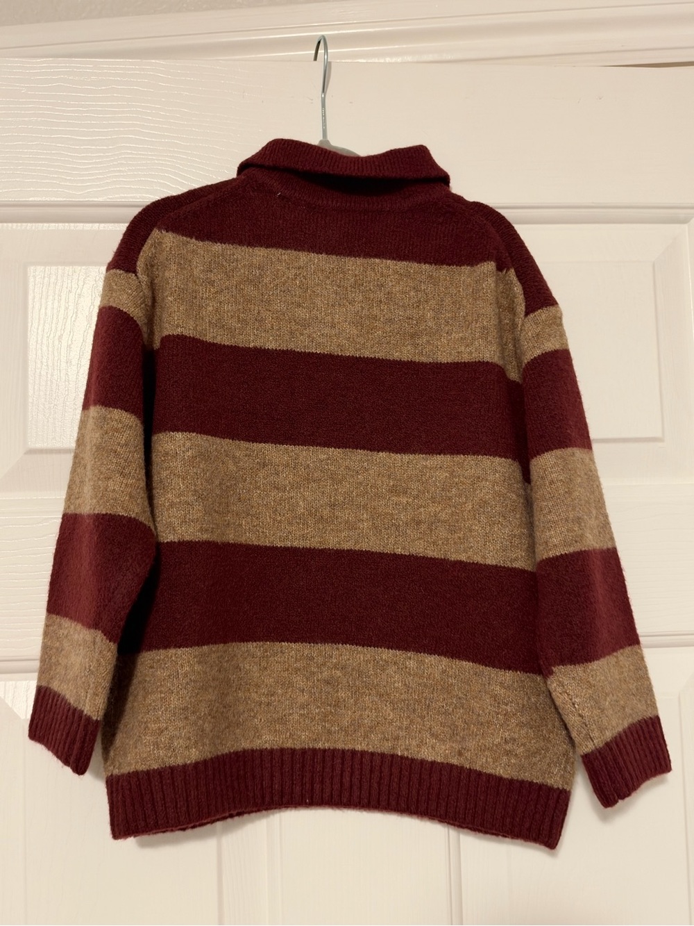 NWT Zara Kids Toddler Boy Burgundy and Tan Striped Collared Knit Sweater 4 - Picture 3 of 4
